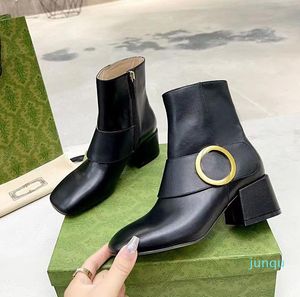 Designer Blondie Ankle Boots Platform Martin Boot For Women Real Patent Leather Non-Slip Mid Chunky Heel Fashion Echt ademende en lichte schoen 055