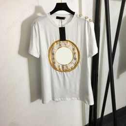 Diseñador blusa de moda Tamisa cartas de metal con cuentas botón de hombro suelto versátil versátil pequeño cuello en v camiseta de manga corta ropa para mujer tops