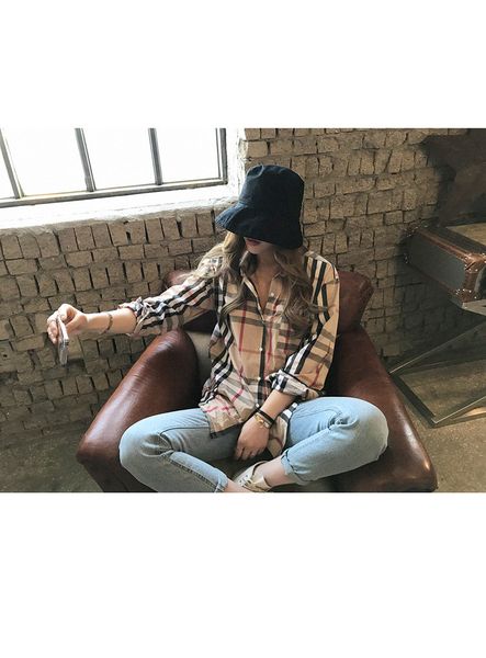 Designer Blouse Shirt Femme Vêtements Blouses Chemises Mode Classique D'été Nouveau T-Shirt À Carreaux Plus La Taille Casual Haut À Manches Longues Vêtements Pour Femmes Pour Le Travail D'affaires Décontracté