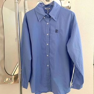 Designer Blouse Women Fashion Monogram Borduurde geborduurde T -shirt met lange mouwen Casual blauw eenvoudige revers Cardigan Button Coat