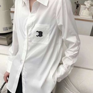 Designer blouse dames shirt mode letter borduurwerk grafisch lange mouwen shirt casual losse revers knop jas top