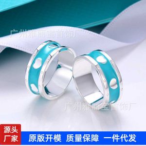 Designer Blue Enamel Love Couple Ring hetzelfde merk zes hart