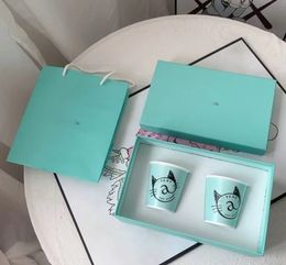 Ontwerper blauwe mok keramische paar beker kat patroon klassiek brief logo waterbeker bruiloft beker 101-200 ml Valentijnsdag geschenk met doos