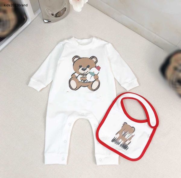 Body de créateur motif ours de poupée pour enfants, combinaisons en coton, taille 66-90 CM, 2 pièces, sensation confortable, costume et bavoir rampants, Oct05