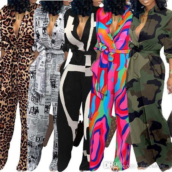 Monos de diseñador para mujer, cárdigan con estampado de leopardo, monos de talla grande 3XL, ropa Sexy, pantalones de manga larga, mamelucos