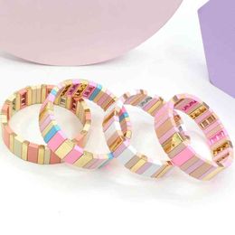 Designer Boheemse etnische stijl Fashion Email Ladies Bracelet Bangle Macaron kleur matching rechthoekige rechthoek gelukkige sieraden