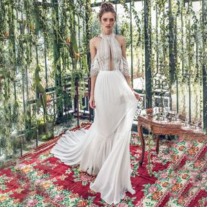 Ontwerper Boheemse zeemeermin trouwjurken Hlater Backless Boho Beach Lange bruidsjurken Witte chiffon Lace zomer sexy vestido de novia 2023