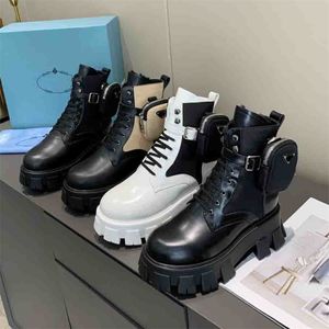 Designer Boot Heren Dames Rois Boots Monolish Enkellaars Leer Nylon Verwijderbaar zakje Bootie Militair geïnspireerde gevechtsschoenen Laarzen met doos