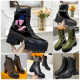 Bota de diseñador para mujer, botas con plataforma, botas laureadas, tacón grueso bordado, lujosos botines Martin al tobillo de invierno