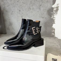 Botte de créateur femmes hiver grosse boucle Chelsea bottes en cuir de qualité supérieure talon épais surélevé Martin mode chaussons