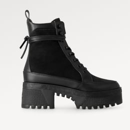 Botines de diseñador Botas de tacón alto Mujer Zapatos de bota del desierto con plataforma Laureate de cuero negro 35-41