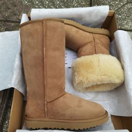 Botas de diseñador Australia Botas altas clásicas para mujer Mini bota con plataforma de fondo grueso Piel de oveja Piel de vaca Botines largos de felpa de cuero genuino con piel de lana Tamaño 43