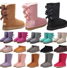 Bottes de créateurs Australie Pantoufles Tasman Femmes Plate-forme Bottines d'hiver Fille Classique Botte de neige Cheville Courte Bow Mini Fourrure Noir Châtaigne Rose Bowtie Chaussures Taille A