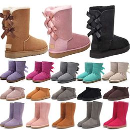 bottes de créateurs Australie pantoufles Tasman femmes plate-forme hiver bottillons fille classique botte de neige cheville courte arc mini fourrure noir châtaigne rose Bowtie chaussures taille ff