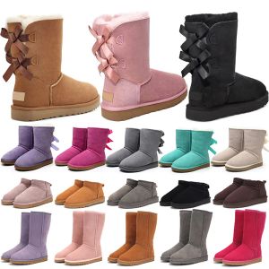 Designer Boots Australia Slippers Tasman Damesplatform Winterlaarsjes Girl Classic Snow Boot Boot Korte Bow Mini Fur Black Chestnut Pink Bowtie Schoenen Maat 4-14