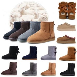 Botas de diseñador Australia Zapatillas Tasman Plataforma para mujer Botines de invierno Chica Bota de nieve clásica Tobillo Arco corto Mini piel Negro Castaño Rosa Zapatos con pajarita Tamaño 4-14