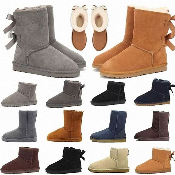 Bottes de créateurs Australie Pantoufles Tasman Tazz Femmes Plateforme Bottines d'hiver Enfants Fille Classique Botte de Neige Cheville Courte Noeud Mini Fourrure Noir Châtaigne Rose Noeud Papillon 21-42