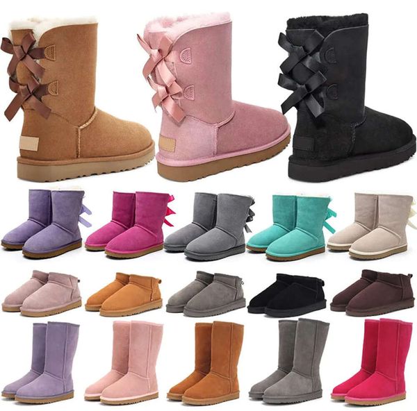 bottes de créateurs Australie pantoufles Tasman femmes plate-forme hiver bottillons fille classique botte de neige cheville courte arc mini fourrure noir châtaigne rose Bowtie chaussures taille UGGie