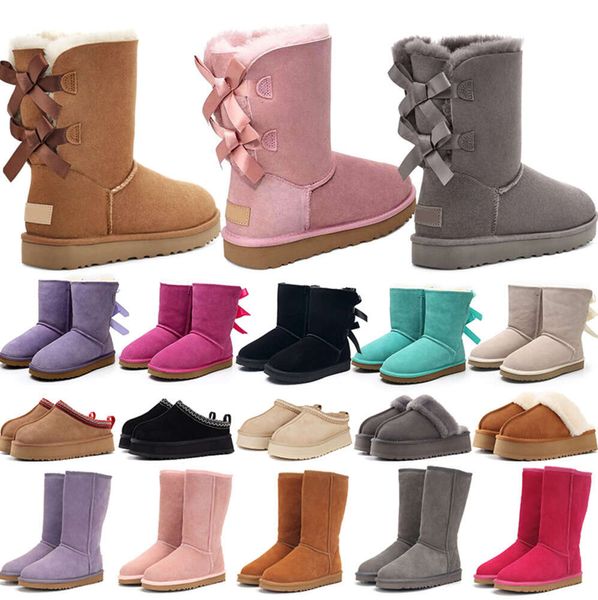 bottes de créateurs Australie pantoufles Tasman Tazz femmes plate-forme hiver bottines fille classique botte cheville courte arc mini fourrure châtaigne noire uggslie Bowtie chaussures YU221