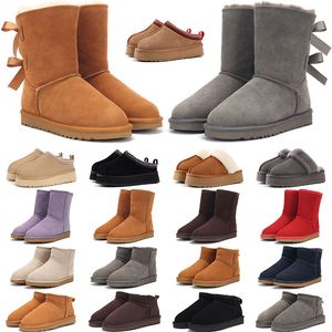 Designer Laarzen Australië Tasman Tazz Slippers Dames Platform Winterlaarzen Meisje Klassieke Sneeuwlaars Enkel Korte Strik Mini Bont Kastanje Zwart Grijze Schoenen