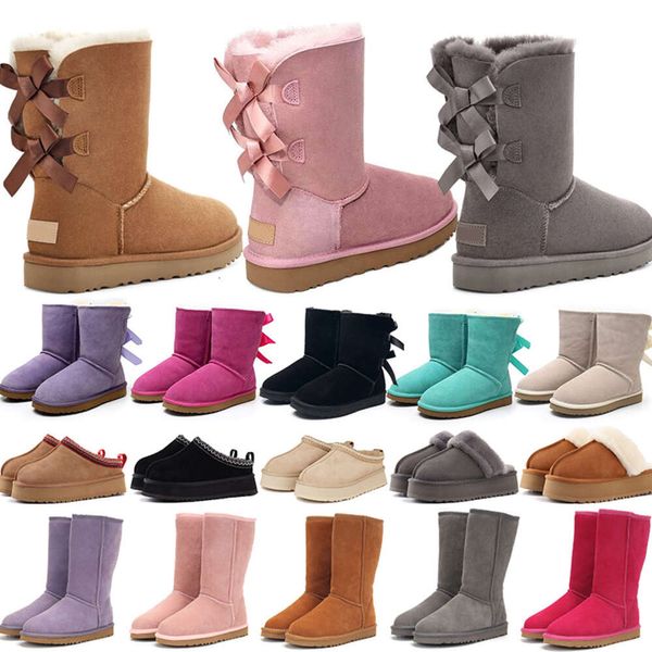 Botas de diseñador Australia Zapatillas Uggsboot Tasman Tazz Plataforma para mujer Botines de invierno Bota de nieve clásica Tobillo Arco corto Mini piel Negro Castaño Rosa Zapatos con pajarita