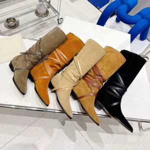 Designer Boots Autumn Winter Desert Women Boot Cowboy Fahsion Martin Boots Cashmere Bears 5color Medal Heavy Duty Sols Pointed-Toe Soft Fabric