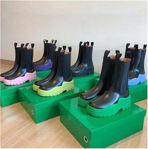 Bottes de créateur Chaelsea botte demi bottes chaussures décontractées luxe femmes pneu cuir automne hiver genou longueur