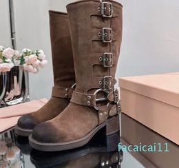 Designer-Stiefel, klassische Damenstiefel, Martin, kurzes Leder, Gürtelschnalle, modisch, luxuriös, Winter, hohe Qualität, rutschfest, mit Box