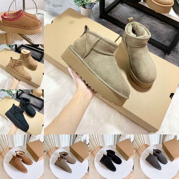 Botas de diseñador para mujer Australia Bota para mujer Tazz Tasman Zapatillas Ultra Mini Plataforma Botines Invierno Gamuza Zapatos de lana Señoras Piel cálida Tobillo Uggslie Bootes YU89