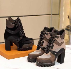 Designer laarzen echt leer dameslaarzen klassieke chelsea boots enkel casual platformschoenen jacquard textiel veterschoenen martin laarzen met doos NO013