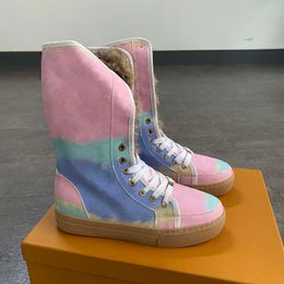 Botas de diseñador con letras, pelo de cordero, botas de nieve gruesas, nuevas botas de moda para mujer, zapatos de algodón antideslizantes y cálidos 12