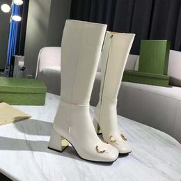 Botas de diseñador botas de lujo para mujer botas hasta la rodilla botas de marca de lujo de cuero mate zapatos de tamaño caqui blanco 35-41