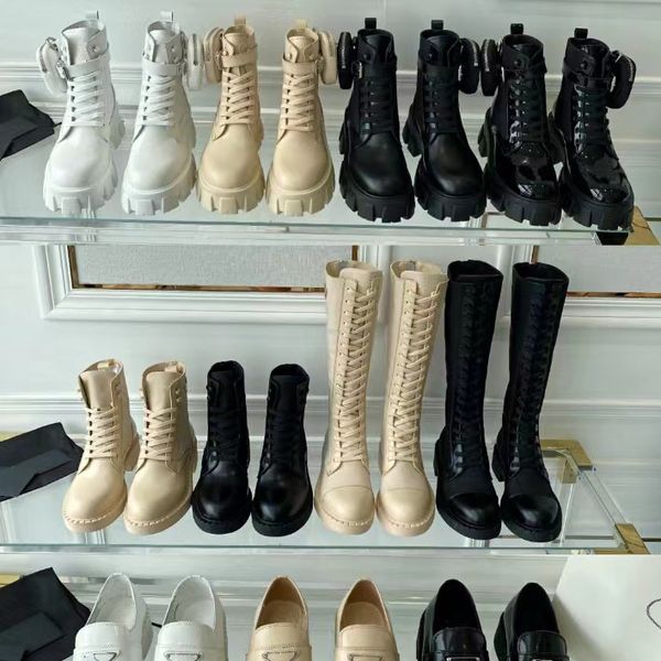 Designer Boots Hommes Femmes Monolith Rois Boots Cheville Martin Boot Cuir Nylon Pochette Amovible Bootie Militaire Inspiré Chaussures de Combat