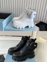 Designer Boots Heren Dames Rois Ankle Martin Boot Militair Geïnspireerd Combat Bootie Leer Nylon Afneembare Pouch Designers Schoenen