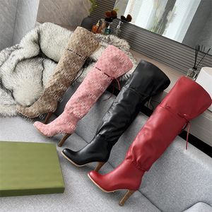 Bottes de créateurs sur les bottes au genou bottines chaussures originales sangles d'hiver toile fermeture éclair lacets dames filles sexy lacets femmes à talons hauts 13vu #