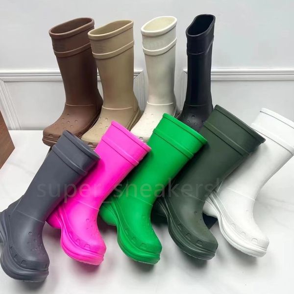 Botas de diseñador Paris Boot Botas de lluvia para mujer Botines hasta la rodilla Arco largo Plataforma de goma EVA Botas de lluvia marrón verde brillante rosa negro zapatos de lujo zapatillas de deporte