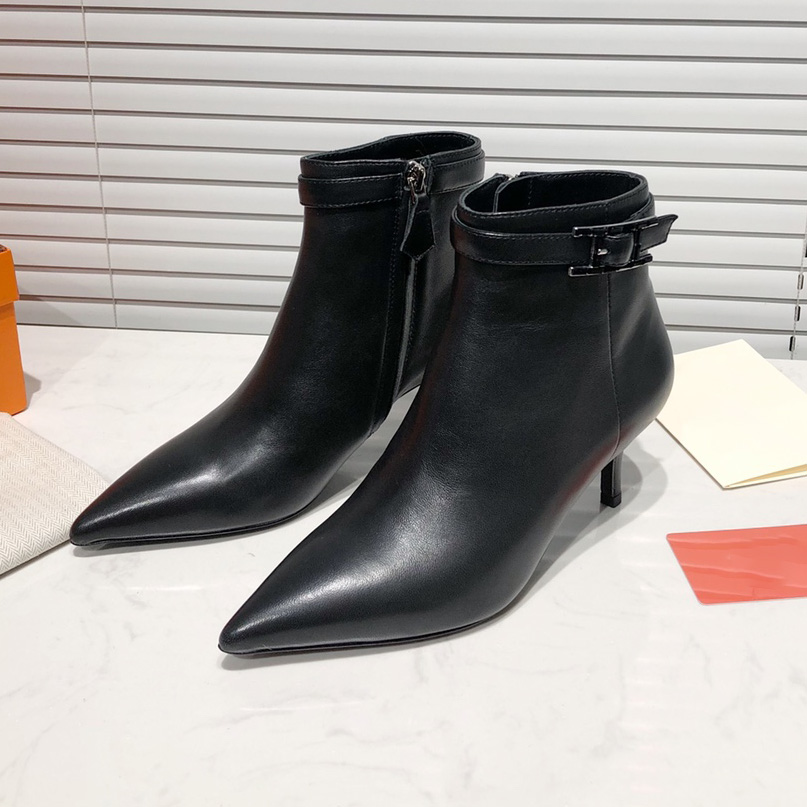 Botas de diseñador Botas de tobillo puntiagudas Botas cortas para mujer Botas Martin Cuero genuino Tacón alto fino 6.5 CM Zapatos de trabajo de lujo de alta calidad 35-42