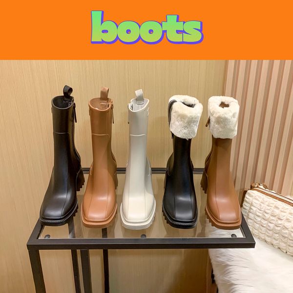 Botas de diseñador zapatos Paris Betty Rubber Rain Boot realzar 5 cm Loe High Heels Nomad Beige Tan Black Moda mujer confort zapatillas deportivas EUR 35-40