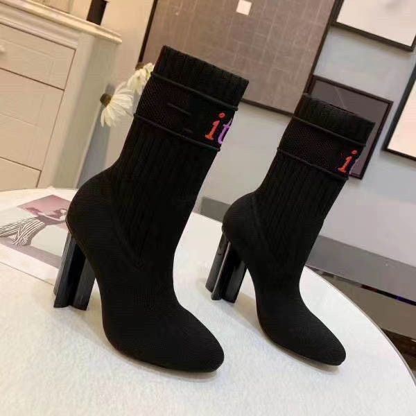 Botas de diseñador Silueta Tobillo Bota Tacones Zapatos Invierno Mujer Bordado Letras Tacón Tela Calcetines Botas Estampado Flor Boda Zapatos de fiesta Calidad superior 12