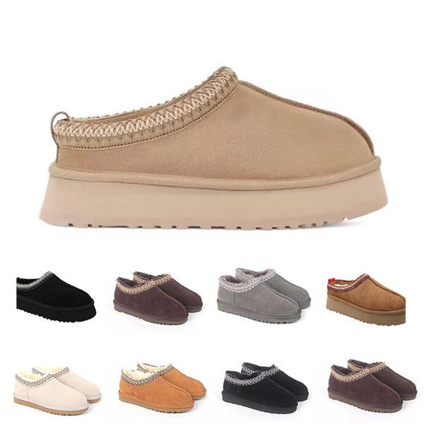 Botas de diseñador Zapatillas Chanclas de piel de castaño Piel de oveja Piel de oveja Tazz Mulas Mujeres Hombres Ultra Mini Botas de plataforma Zapatos sin cordones Suede Upper Comfort Otoño Invierno Zapatillas de deporte