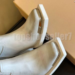 Botas de diseñador Punta cuadrada Zapatos con hebilla en el tobillo Vaqueras blancas para mujer Vaqueros occidentales Botas de motociclista de cuero de lujo Botas Martin de tacón grueso Adorno con hebilla de cinturón EUR 35-40