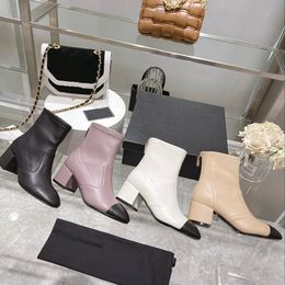 Designer Laarzen Stretch Lamsvacht Laarzen Herfst Winter Vrouwen Schoenen Enkellaars Cowboy Fahsion Korte Martin Booties Medaille Zachte Lederen Schoen