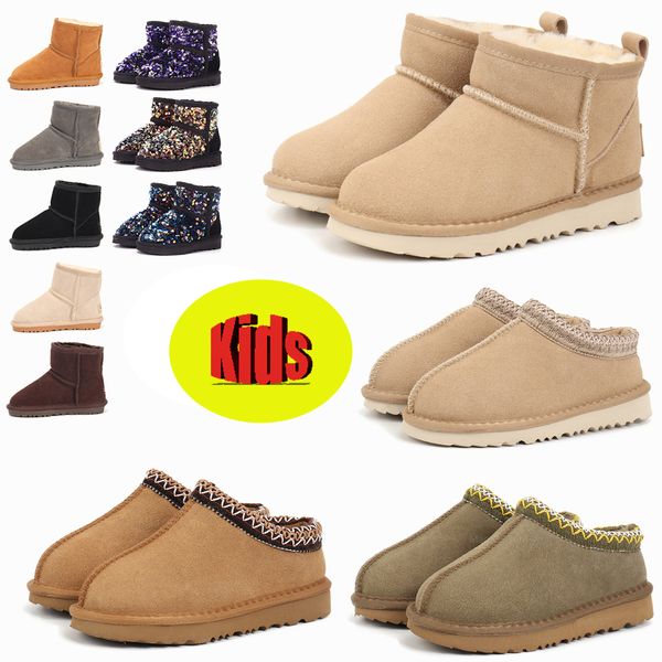 Botas de diseñador Zapatillas Tasman Botas para la nieve Uggslies Mini Mujer Invierno Uggskids Plataforma Ugge Botas Zapatilla de piel Tobillo Australia Botas de piel de oveja Mini bota clásica