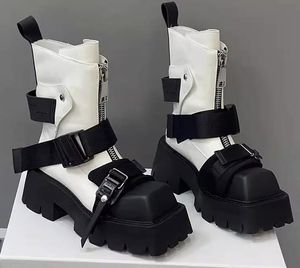Bottes de créateurs bottes d'hiver en cuir zippé bottines d'élévation de plate-forme pour femmes Martin bottes de motard de style britannique à bout rond marron bottes de mode