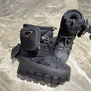 Designerlaarzen Winterbontlaars Platformlaarzen Martin Snowboots voor dames Cowboylaars Kniehoge laarzen Zwart nylon dikke bodem