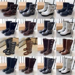 Bottes de créateur avec boucle pour femmes de luxe Cowgirl Knight Boot en cuir Martin Cowboy y2k Mi * bout rond chaussures de motard à talon épais marron et noir version OG taille EUR 35-40