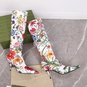 Bottes de créateur femme botte genou-haute bottines fleur impression chaussure haute mode cuir chaussures d'hiver