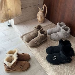 Designer Boots Woman Dune Mini Buckle Boot Ankle Booties Winter Snow Shoe Fur Warm Suede Leather Shoes