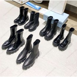 Bottes de créateurs femmes bottes en cuir noir hiver chaussures décontractées plate-forme Martin bottillons épissage bout rond bout rond chaussures pointues taille 35-40