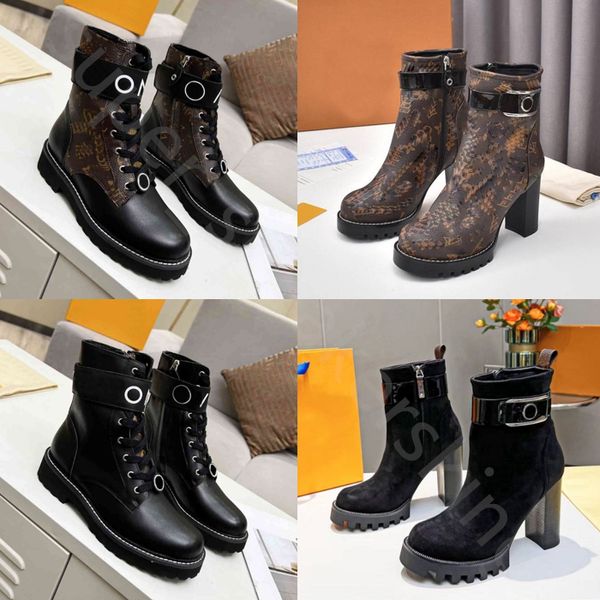 Botas de diseñador Mujer Martin Boots plataforma Pisos negros botas de combate botines de tacón bajo cadenas de cuero logo hebilla para mujer Diseñadores de lujo zapatos 35-41